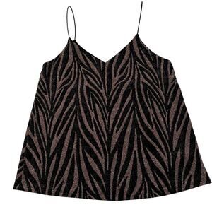 Everly Animal Print Shimmer Metallic Black Gold Dressy Camisole Women's Size M
